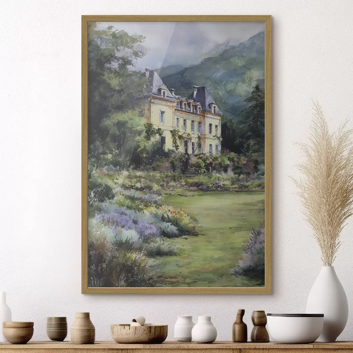 Plakat Francuski zamek otoczony ogrodem z lawendą f44797