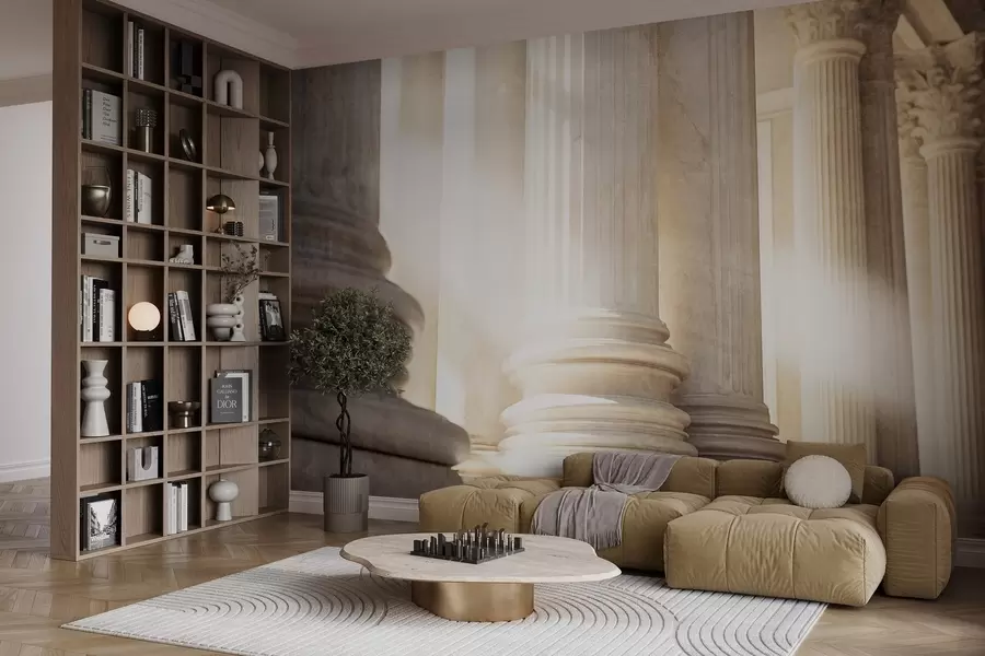 Fototapeta Kolumny, klasyczna architektura, elegancki design, teksturowana symetryczna kompozycja, neutralna paleta kolorów w09209