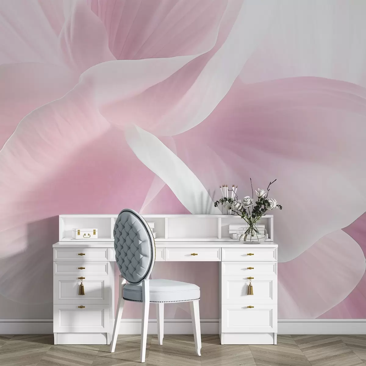 Fototapeta Abstrakcyjny teksturowany kwiat z delikatnymi płatkami, miękkie oświetlenie, elegancka kompozycja, minimalistyczna estetyka w09211v1