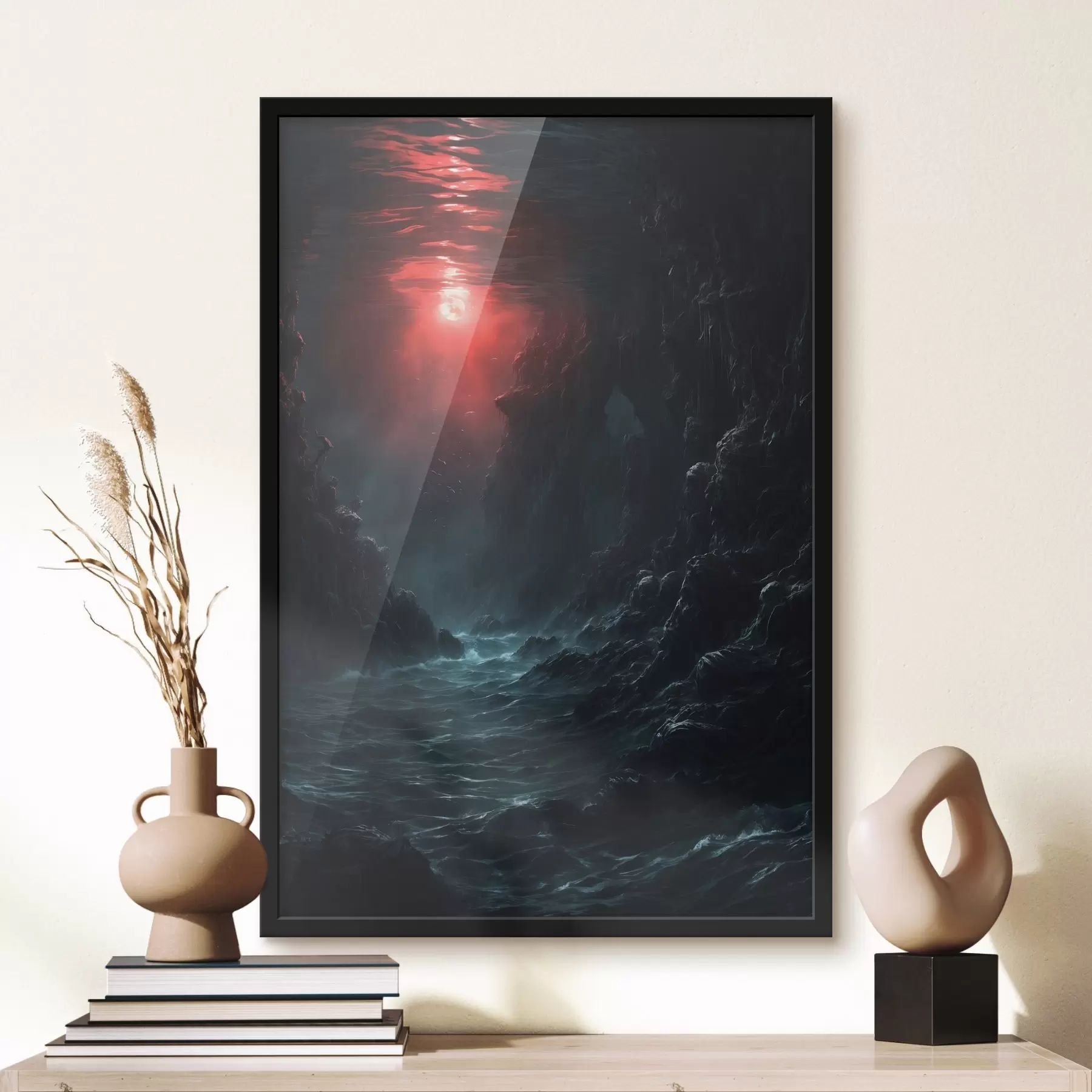 Fototapeta Ciemny wąwóz morski z czerwonym światłem z góry f44870