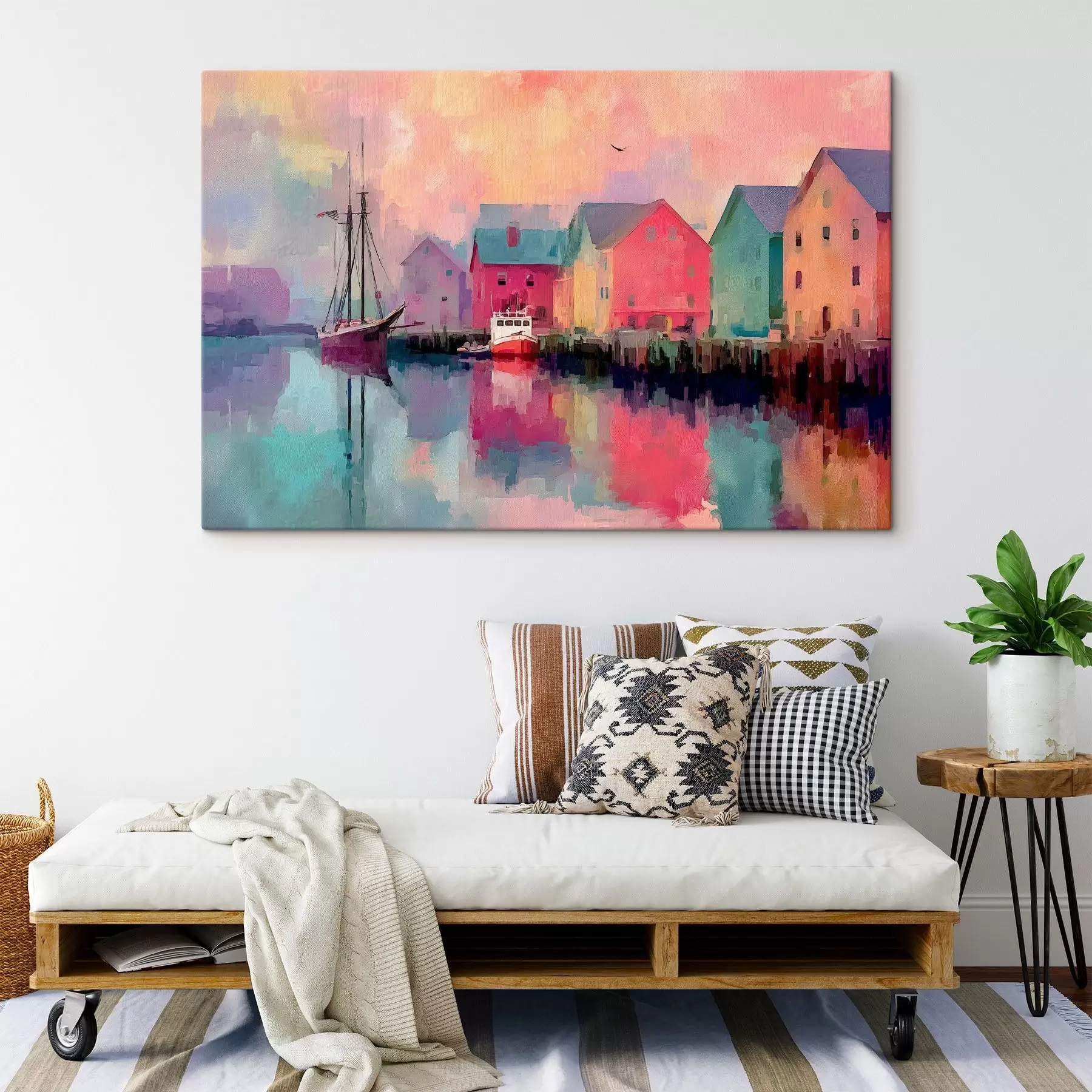 Obraz Kolorowe domy nad wodą w stylu Brushstroke s44837