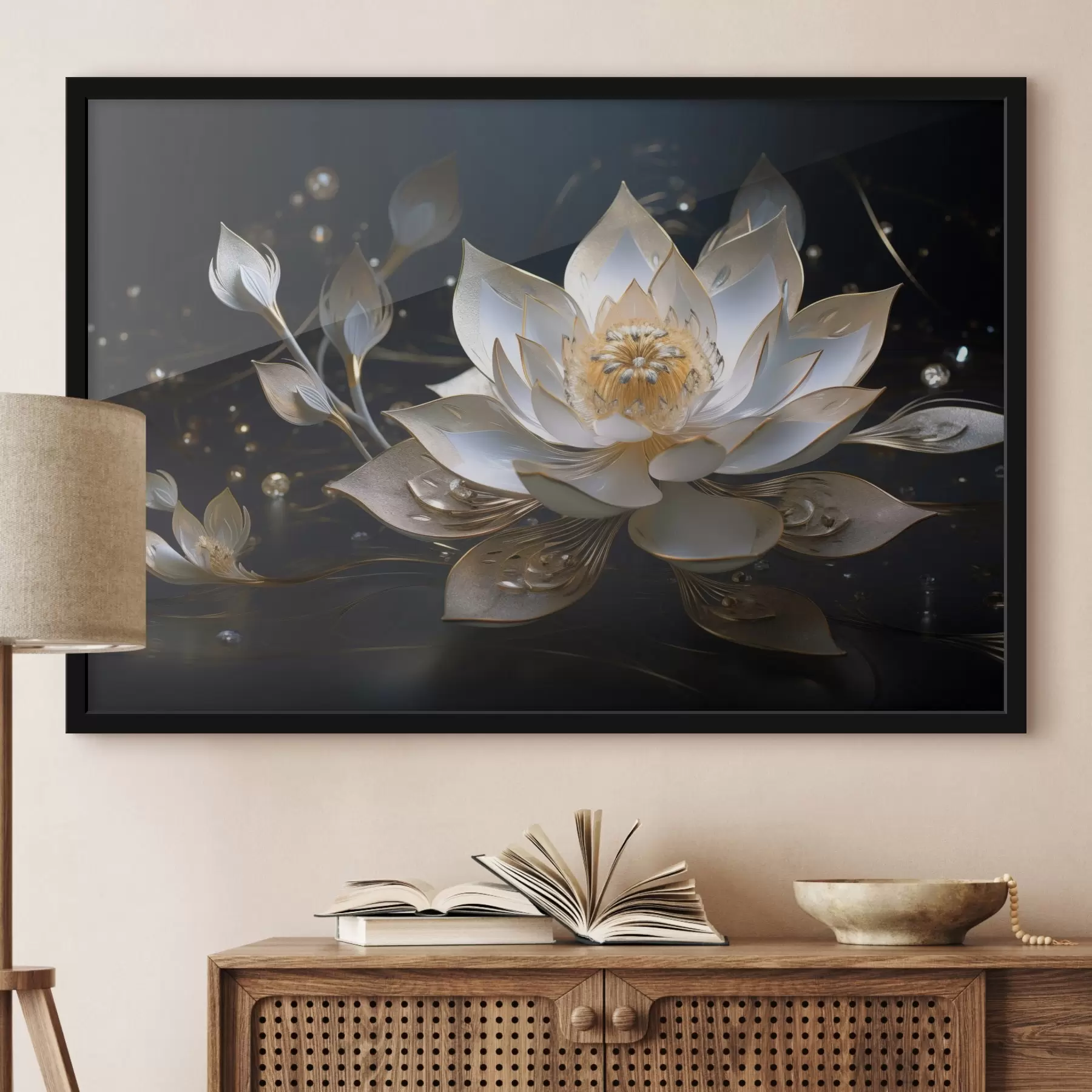 Fototapeta Lotos z eleganckimi wzorami na ciemnym tle f44841