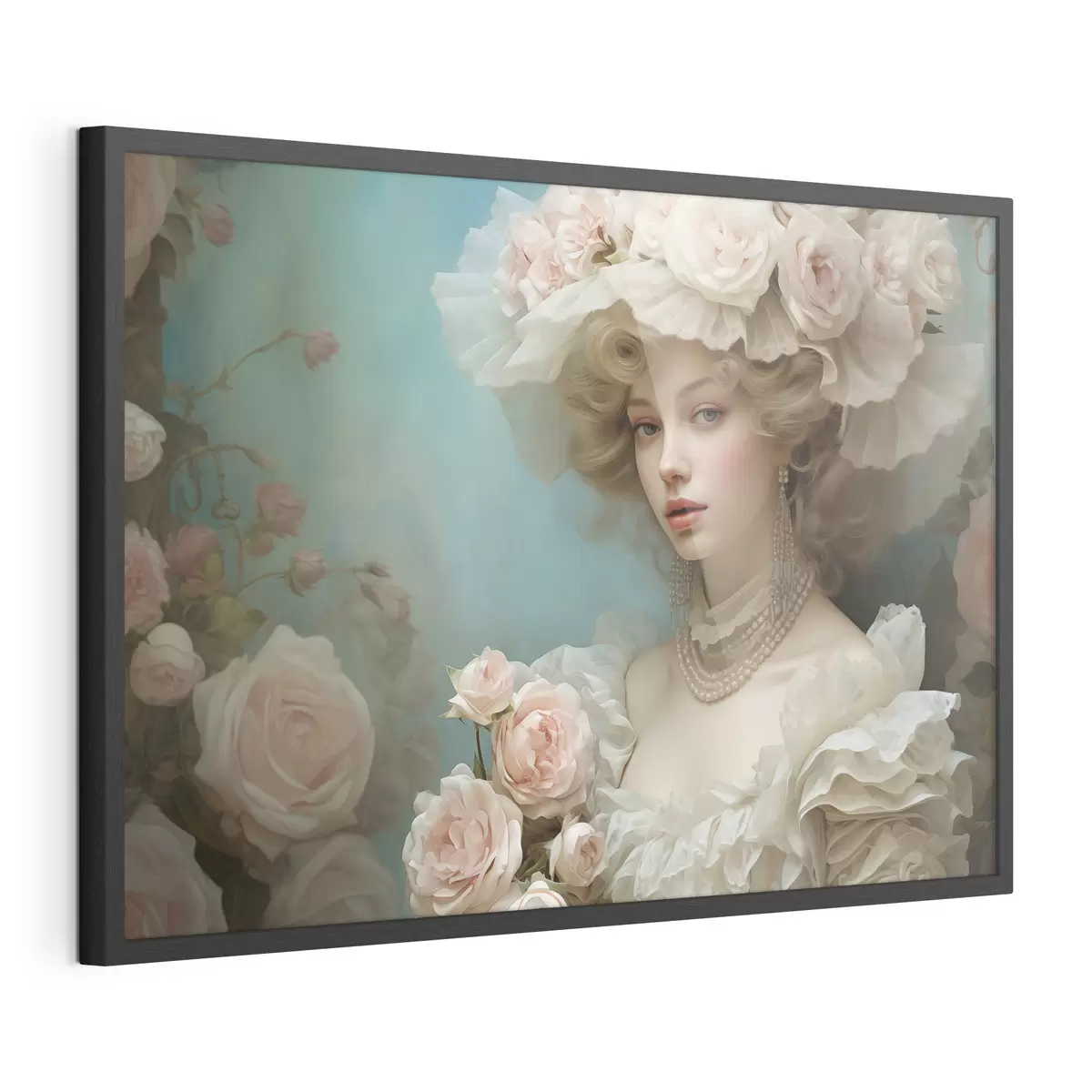 Plakat Elegancka dama w kapeluszu z kwiatami w artystycznym stylu f44944