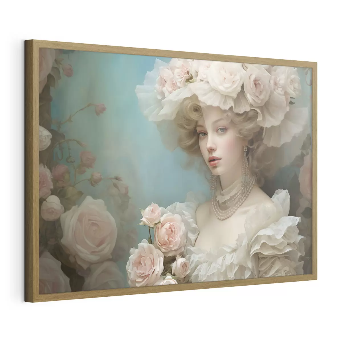 Plakat Elegancka dama w kapeluszu z kwiatami w artystycznym stylu f44944