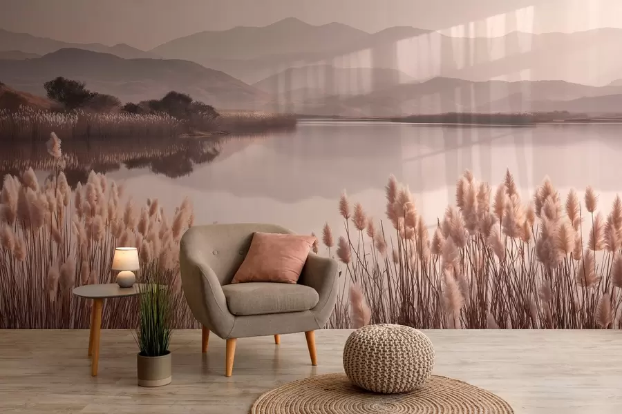 Fototapeta widok na jezioro z trzcinami w04207