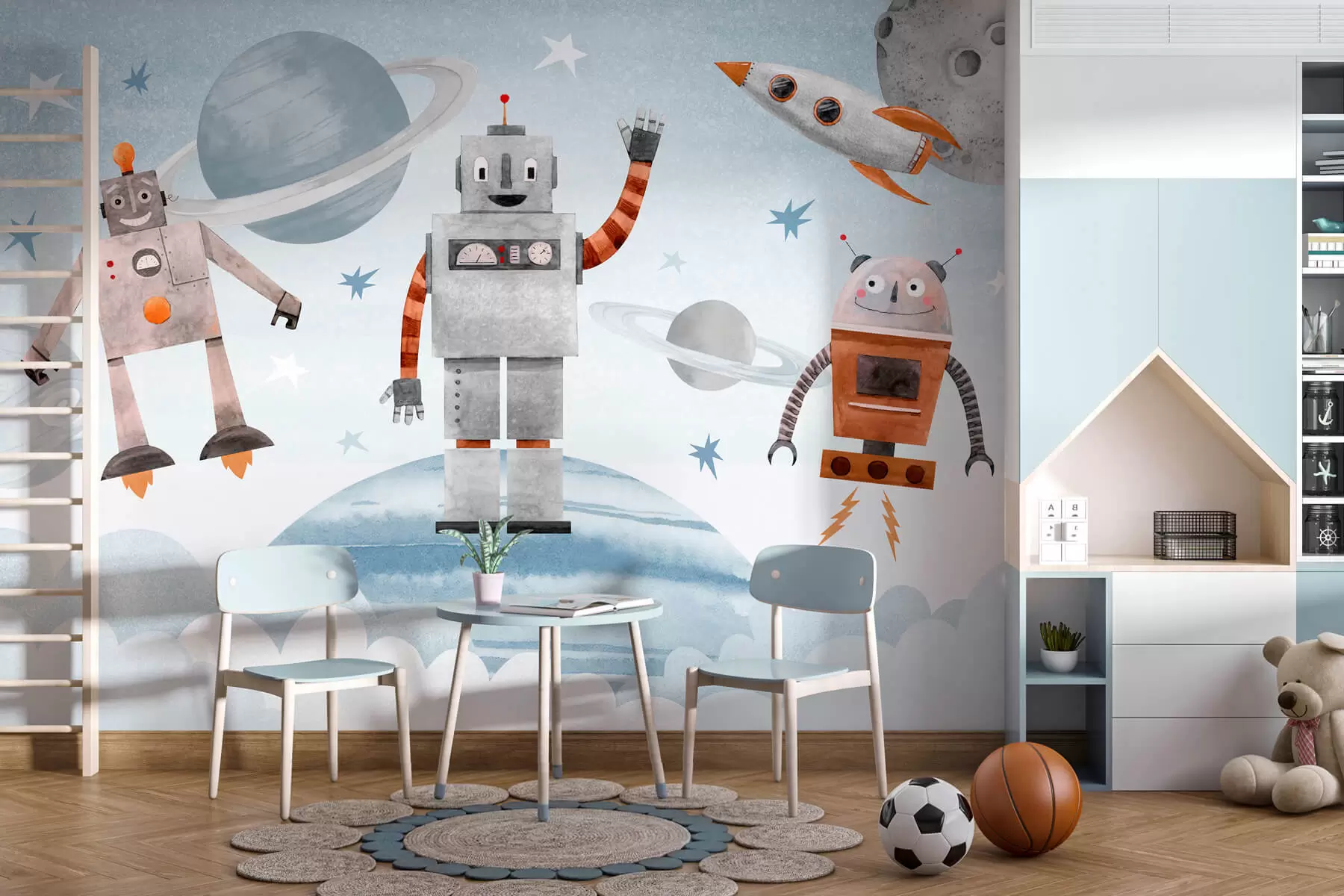 Fototapeta Roboty w kosmosie w stylu akwareli w04016