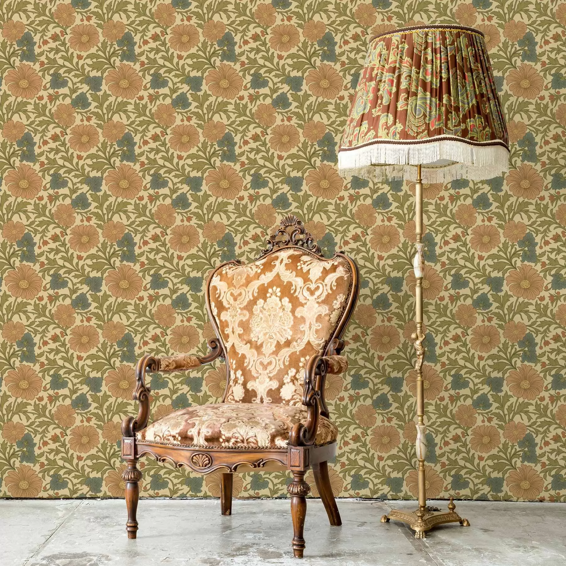 Fototapeta Retro wzór z pomarańczowymi i niebieskimi kwiatami a00245