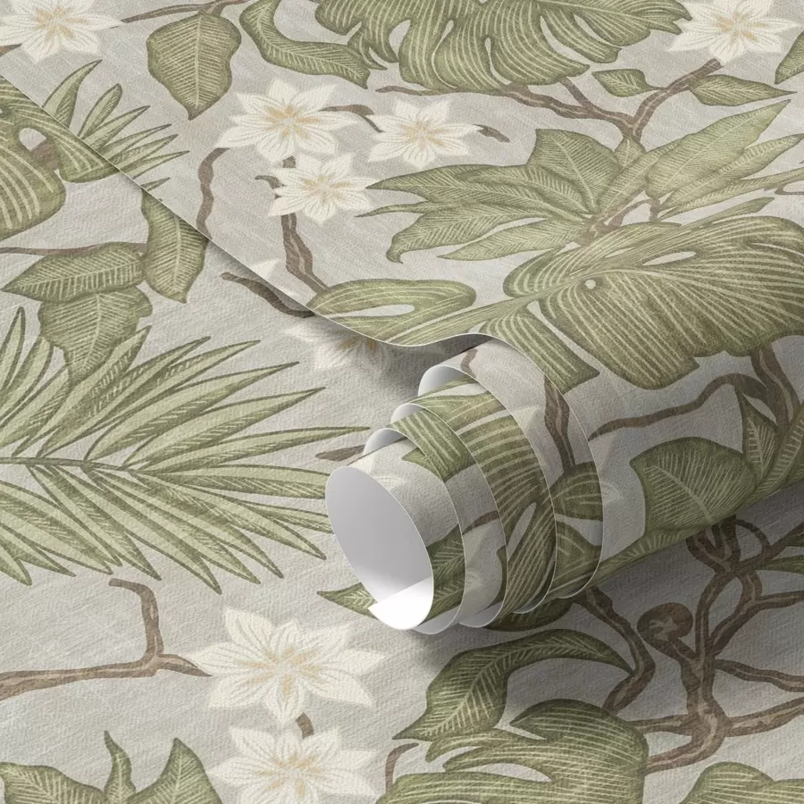 Fototapeta Tropikalne liście i kwiaty monstery na szarym tle a00249