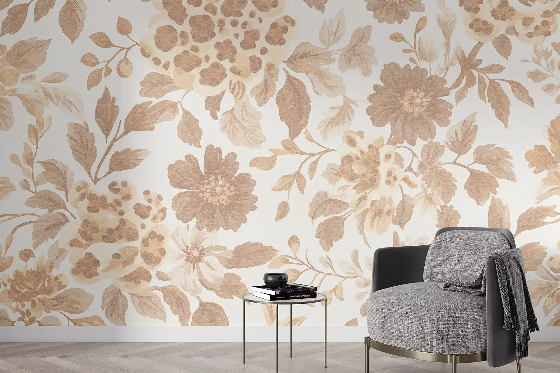Fototapeta Kwiaty w stylu boho z nadrukiem lamparta, kolor beżowy w04114