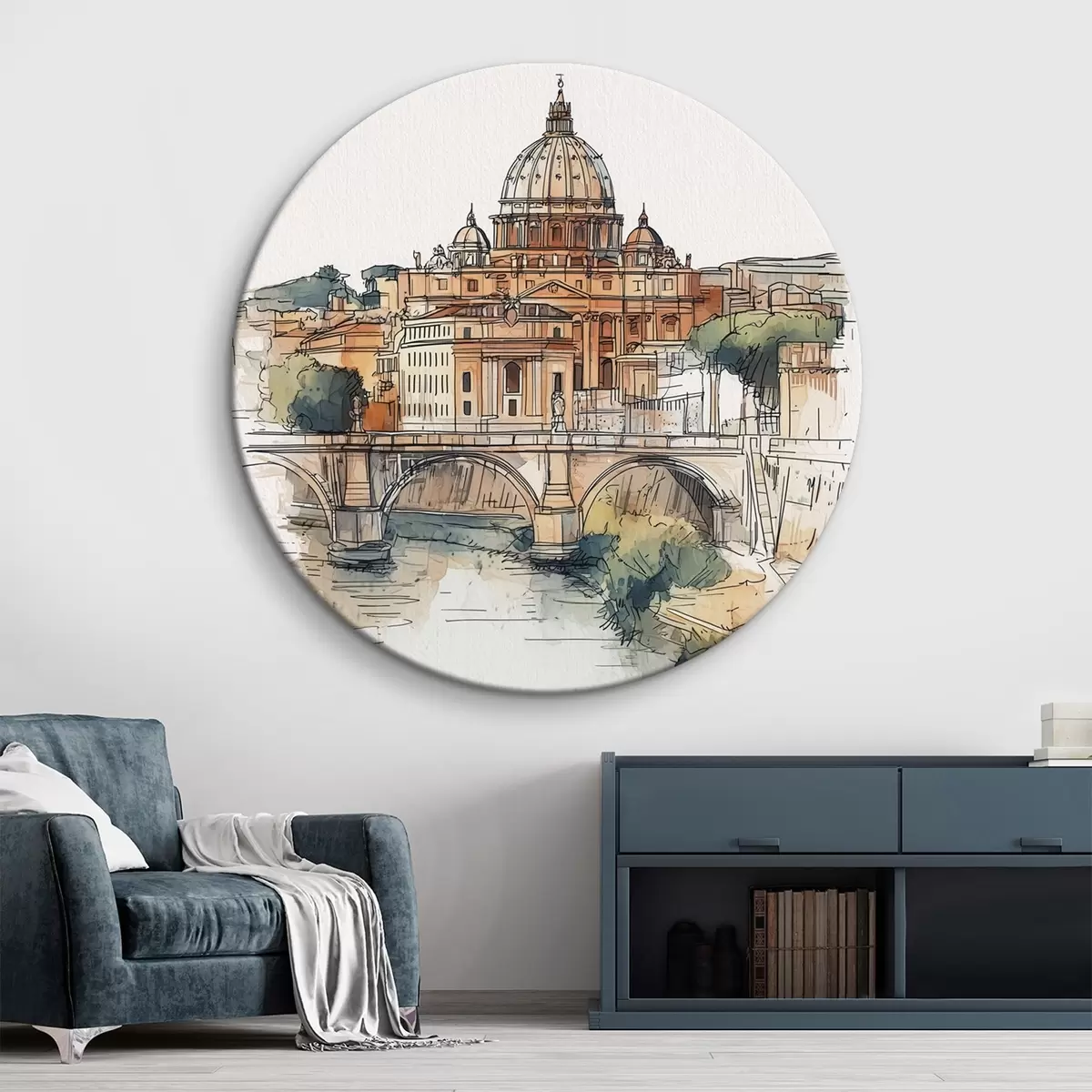 Okrągłe obrazy Akwarela Rzym miasto, szkic rysunku, architektura r44983