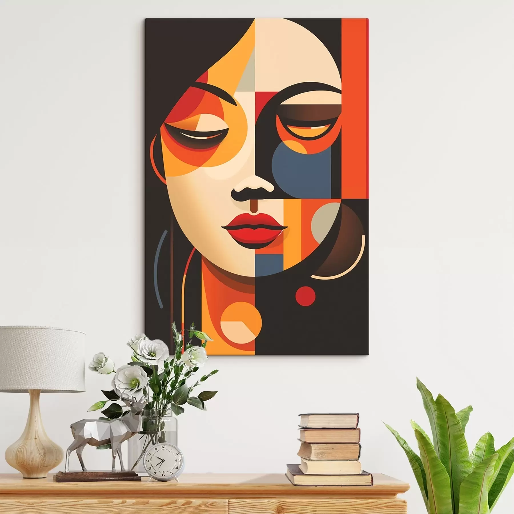 Obraz Geometryczna kobieca twarz w ciepłych kolorach s45087