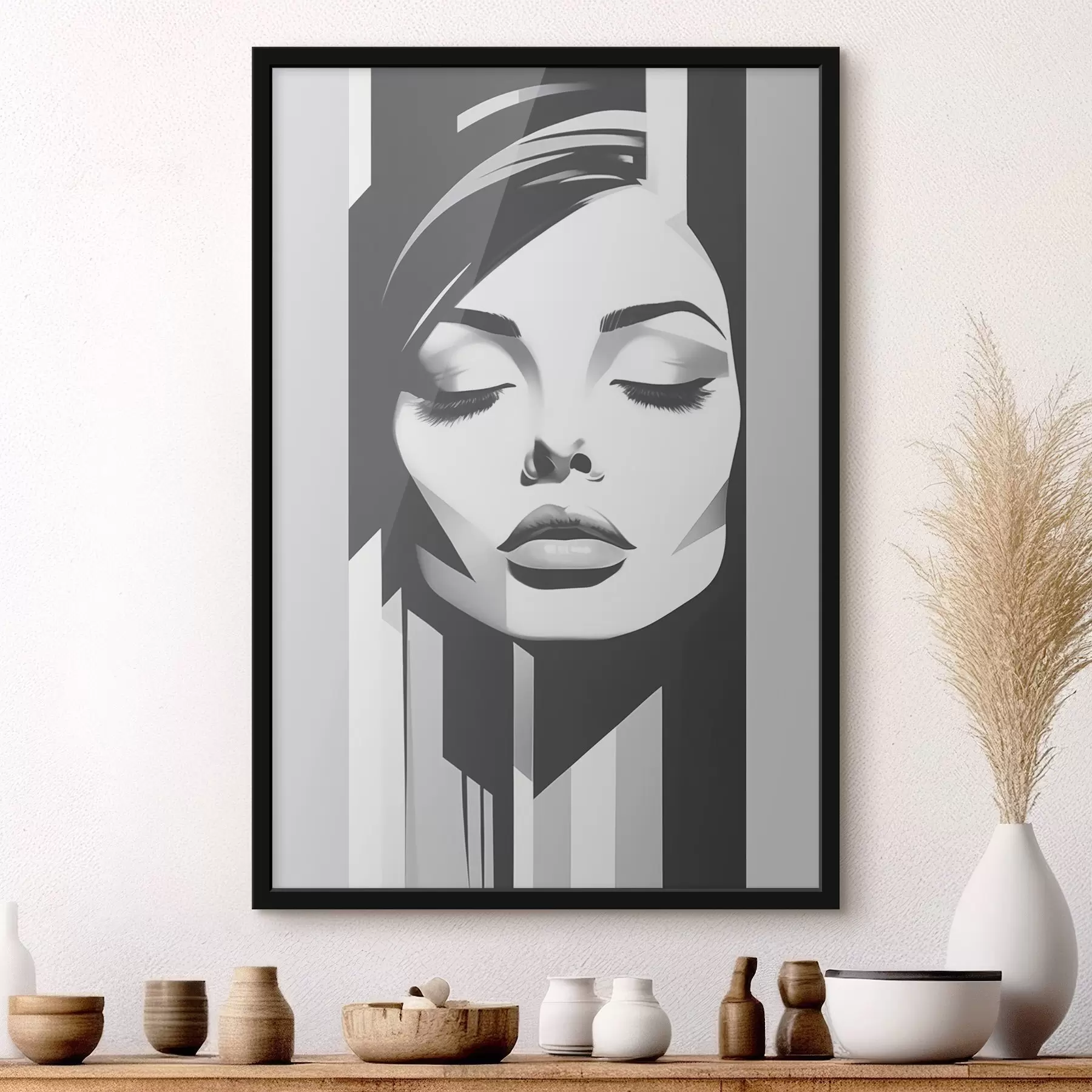 Fototapeta Czarno-biała twarz z zamkniętymi oczami f45075