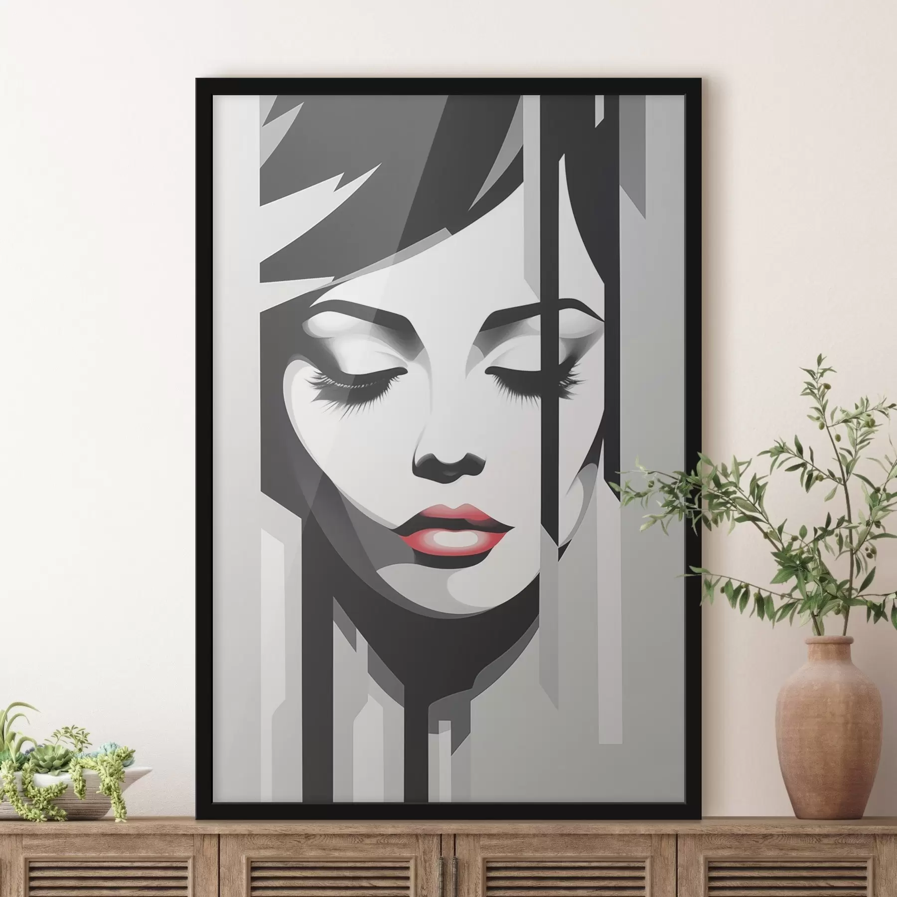 Fototapeta Czarno-biała twarz z zamkniętymi oczami f45076