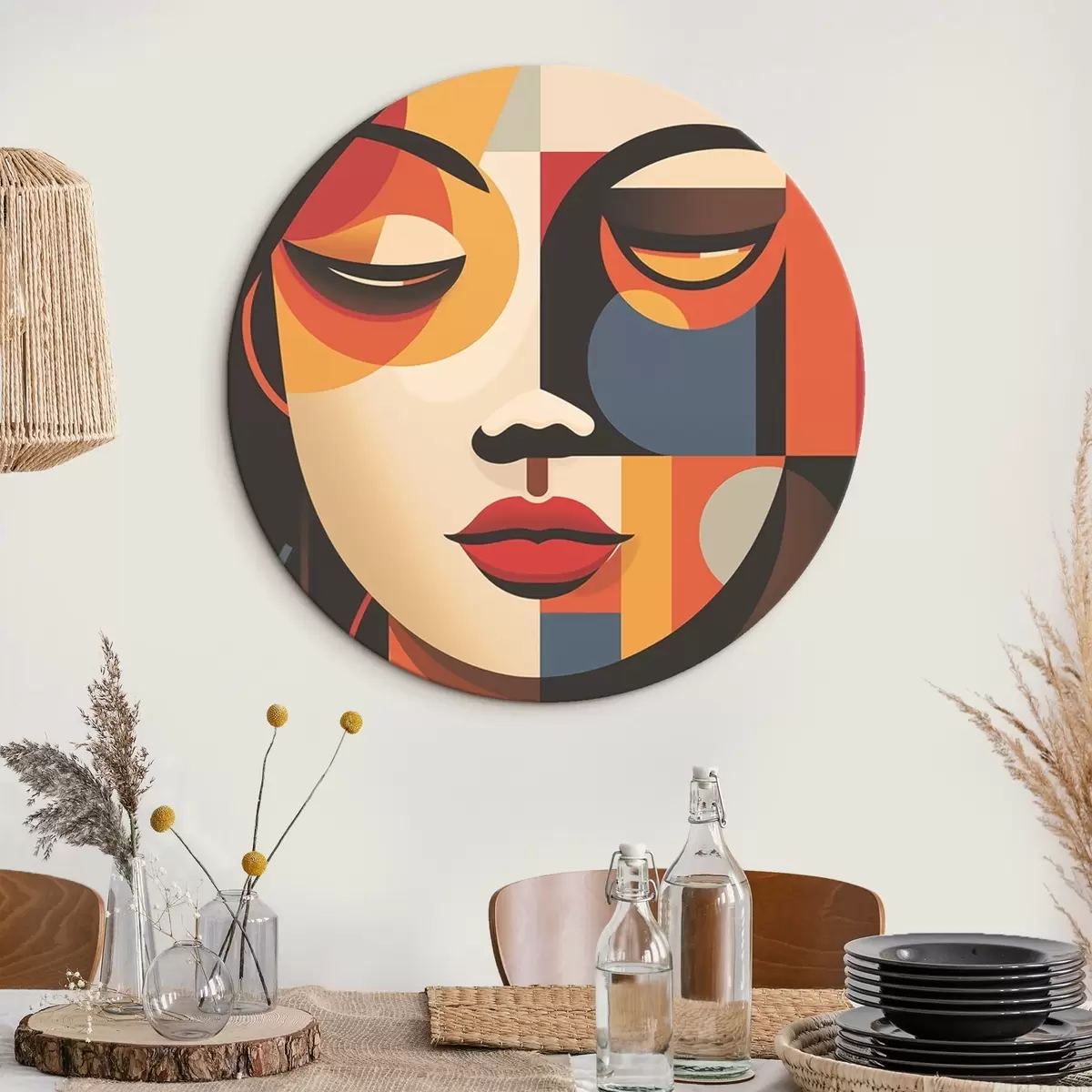 Okrągłe obrazy Geometryczna kobieca twarz w ciepłych kolorach r45087