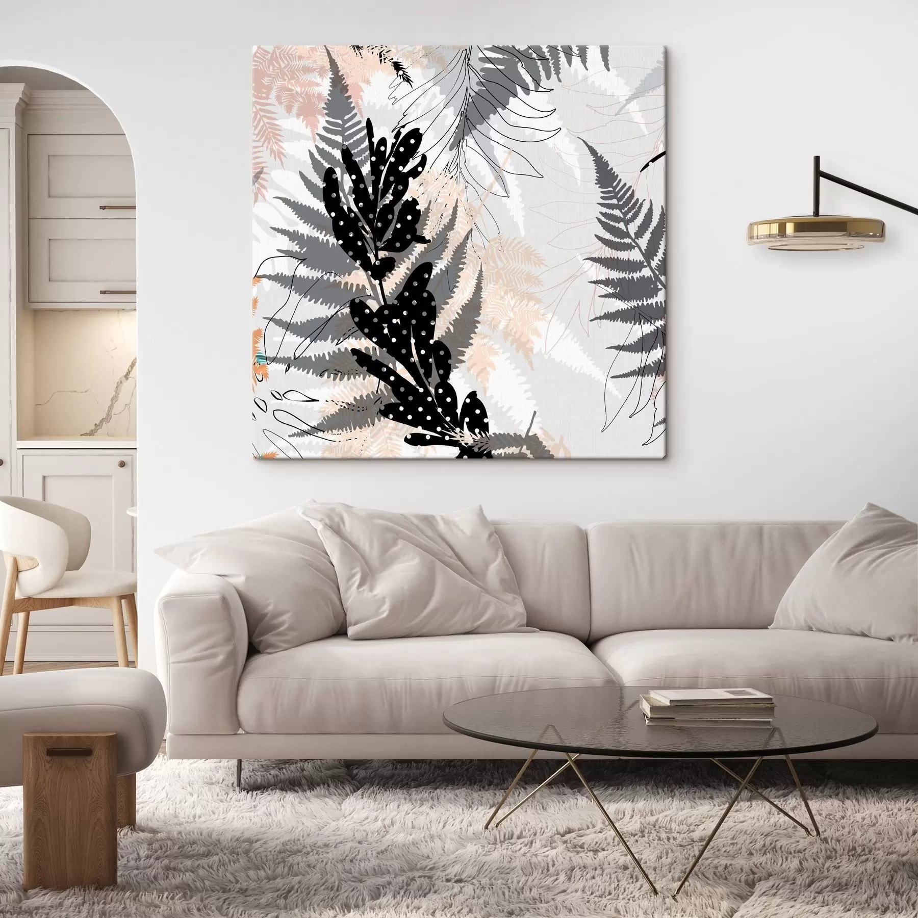 Obraz nadruk natury, dekoracyjne liście, mieszanka dżungli, kształty paproci, neutralna paleta, sztuka liści s45104