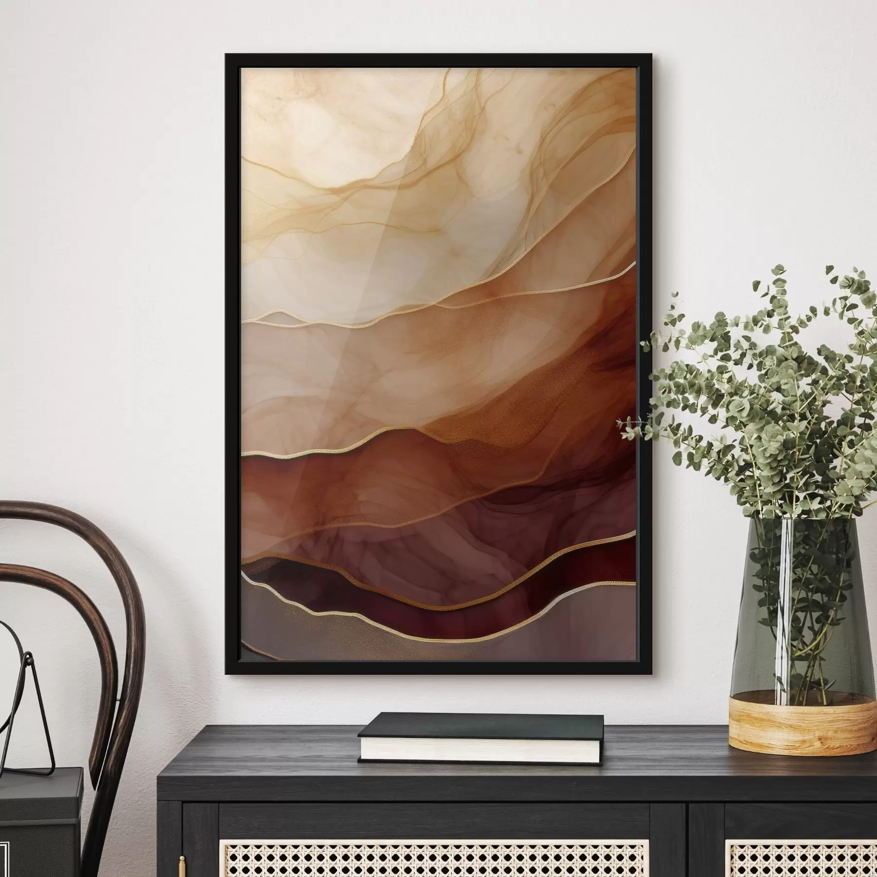 Fototapeta płynny, piasek, warstwy, minimalny, miękkie linie, ciepłe tony, naturalny, ruch f45090