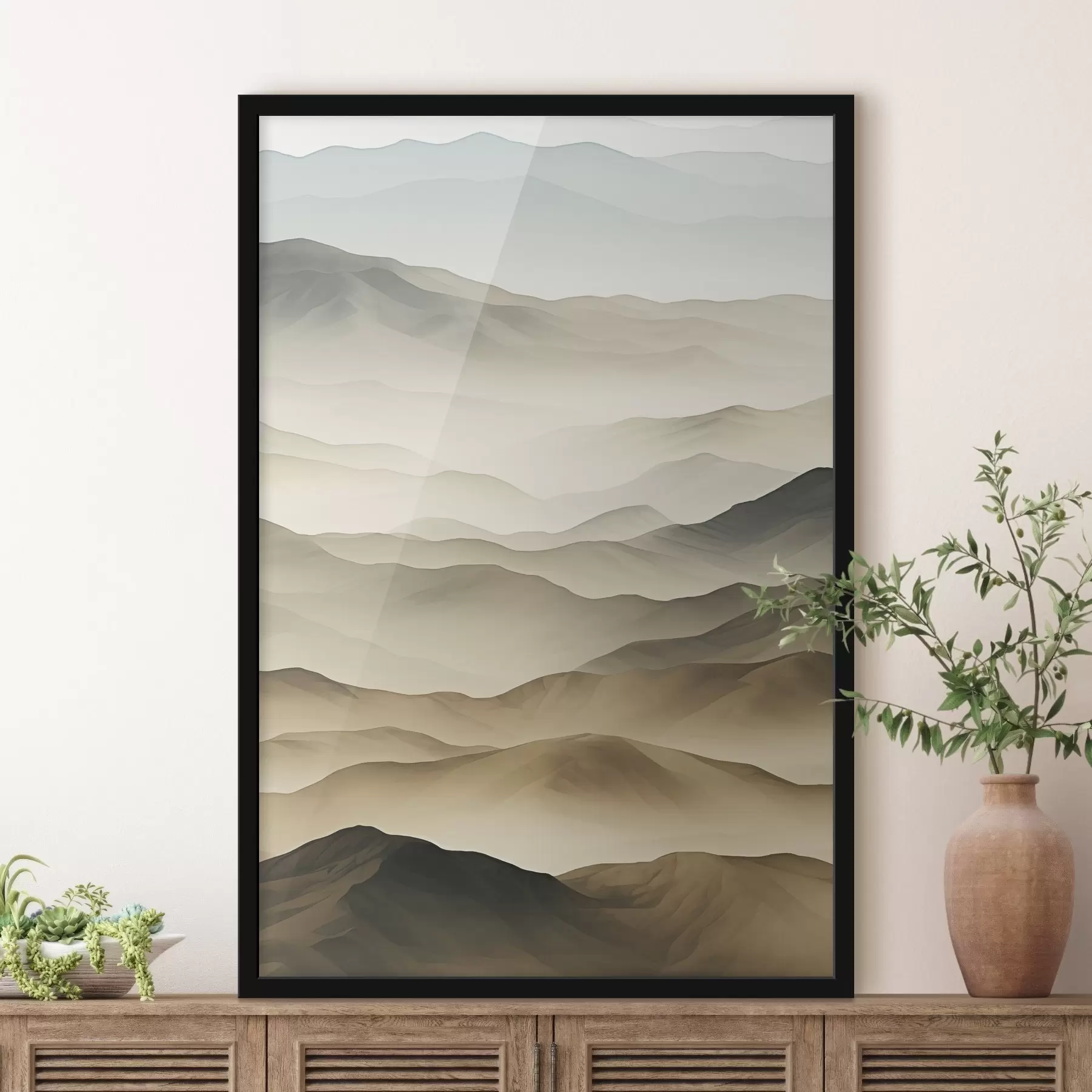 Fototapeta wzgórza, mgła, neutralne tony, płynne linie, ziemia, miękkie krawędzie, natura, głębia f45096