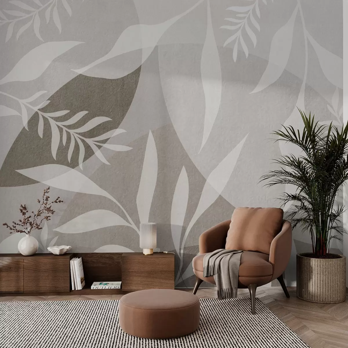 Fototapeta Sylwetki gałązek na tle abstrakcyjnych okręgów w04270v1