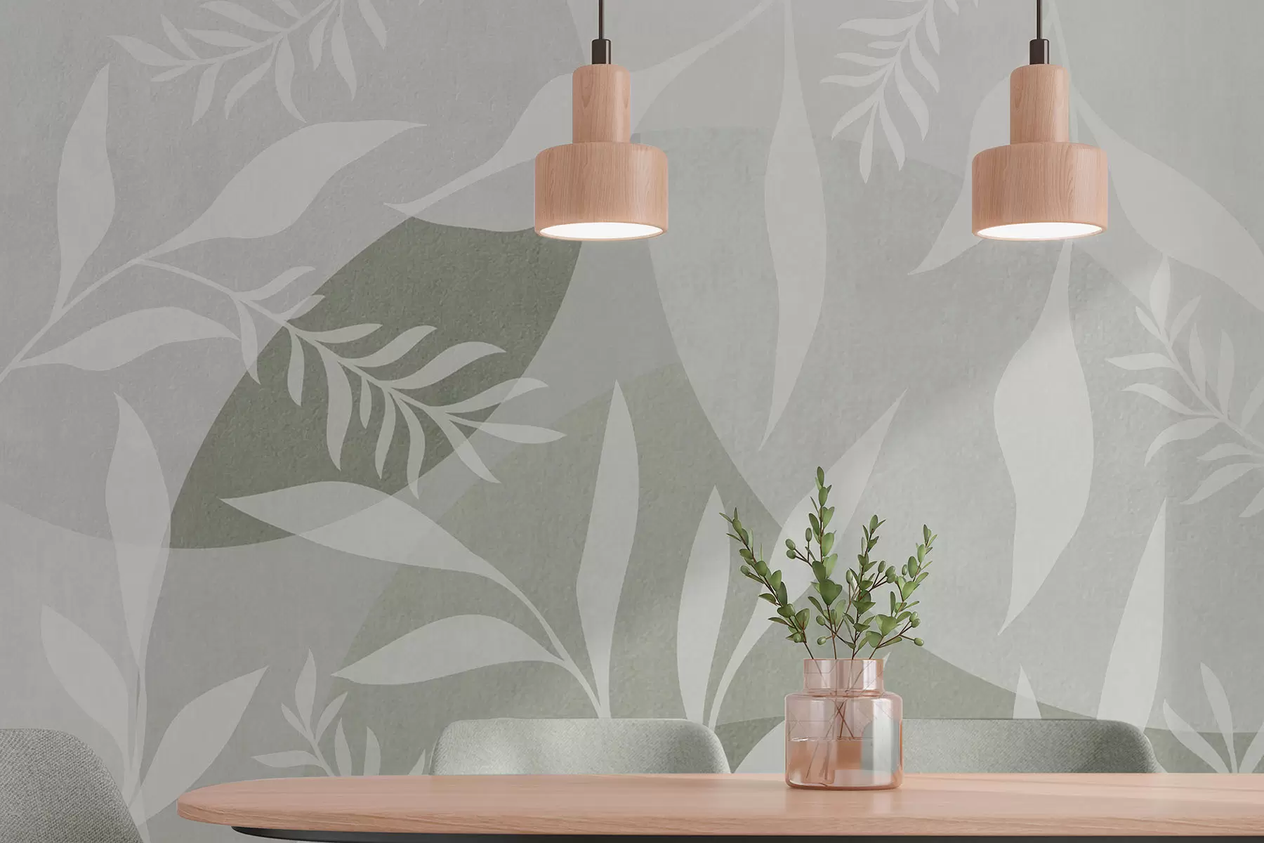 Fototapeta Sylwetki gałązek na tle abstrakcyjnych okręgów, odcienie zieleni w04270v2