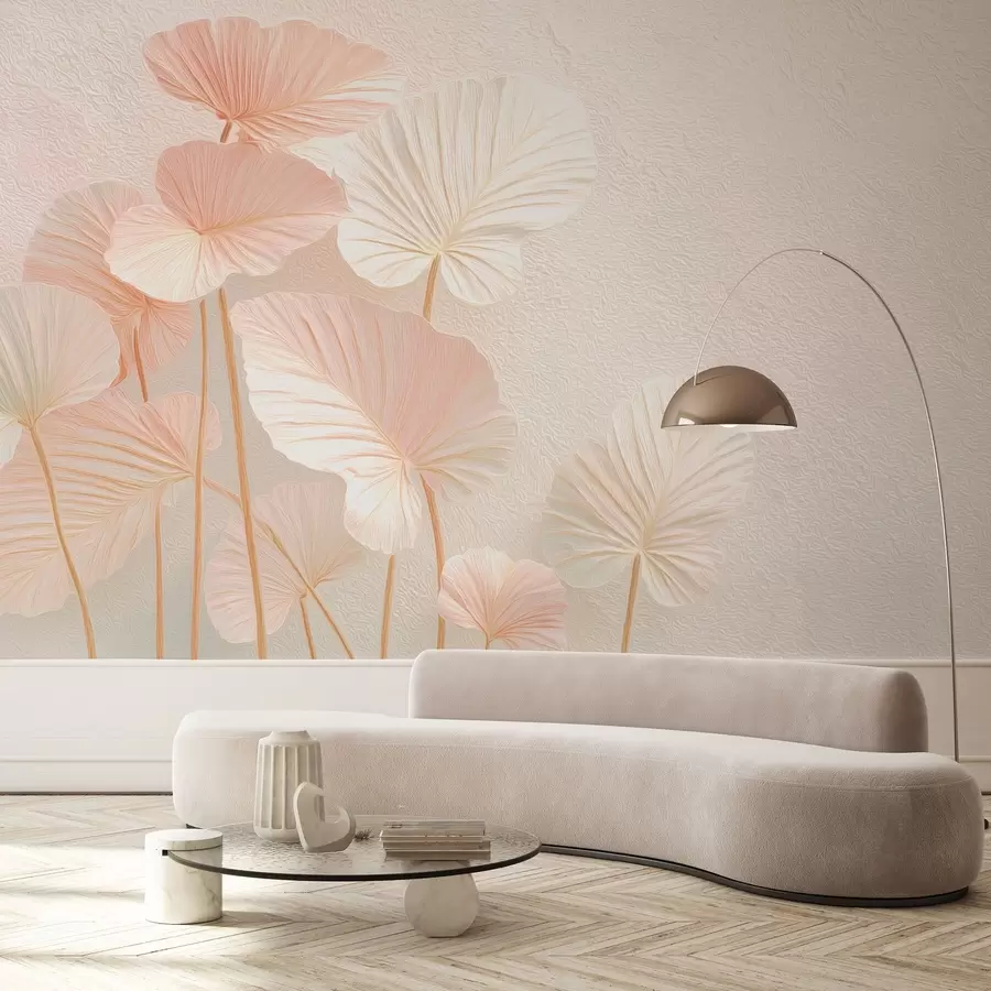 Fototapeta Eleganckie, duże tropikalne liście w delikatnym różowym kolorze w09252v1