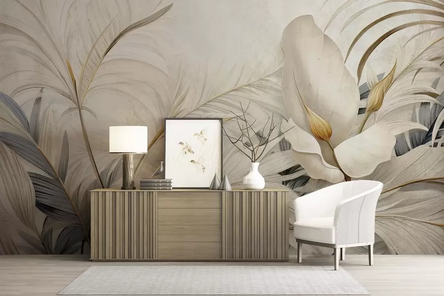 Fototapeta Rośliny tropikalne na betonowej ścianie w04249