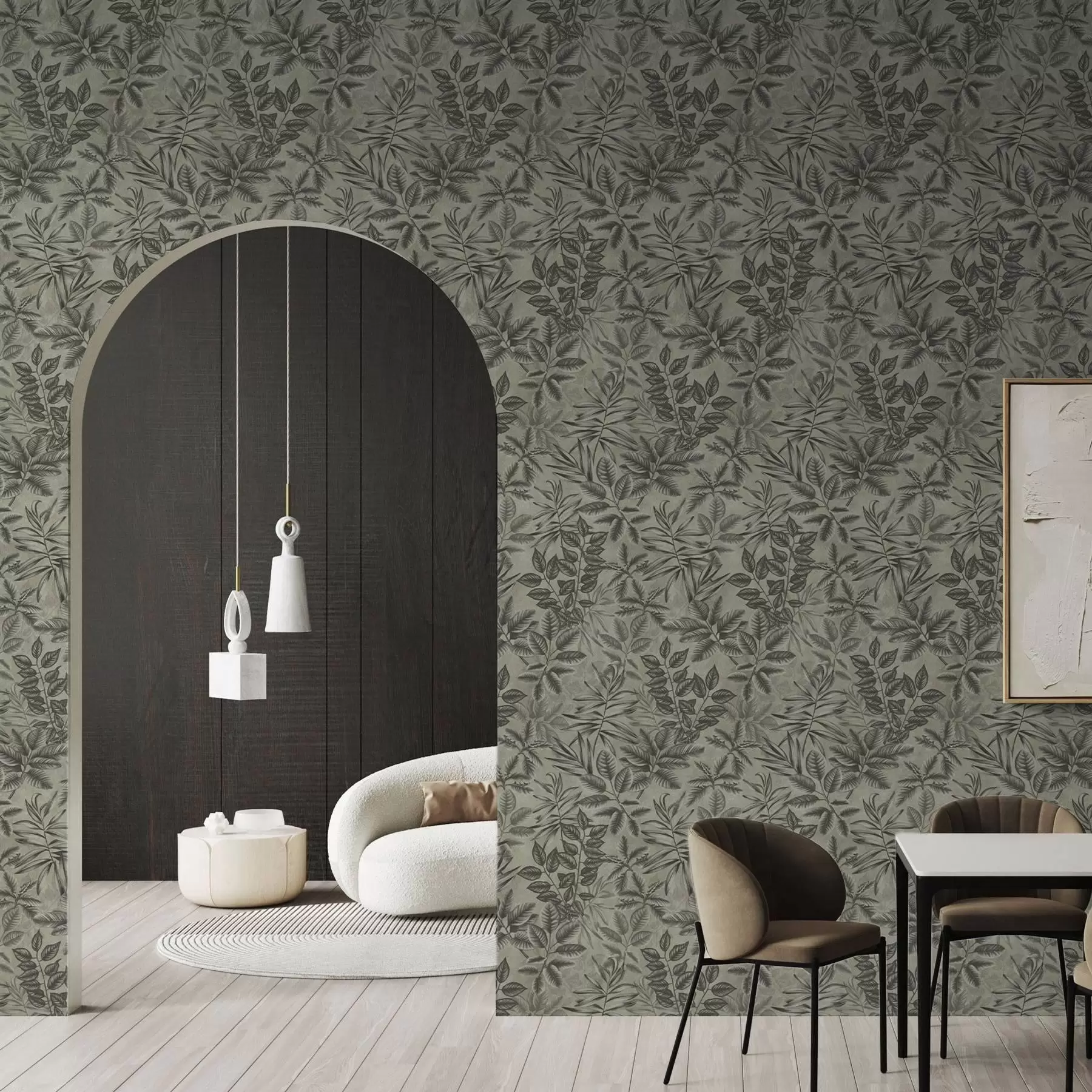 Fototapeta Szare tropikalne liście o różnych kształtach na tle w stylu vintage a00297