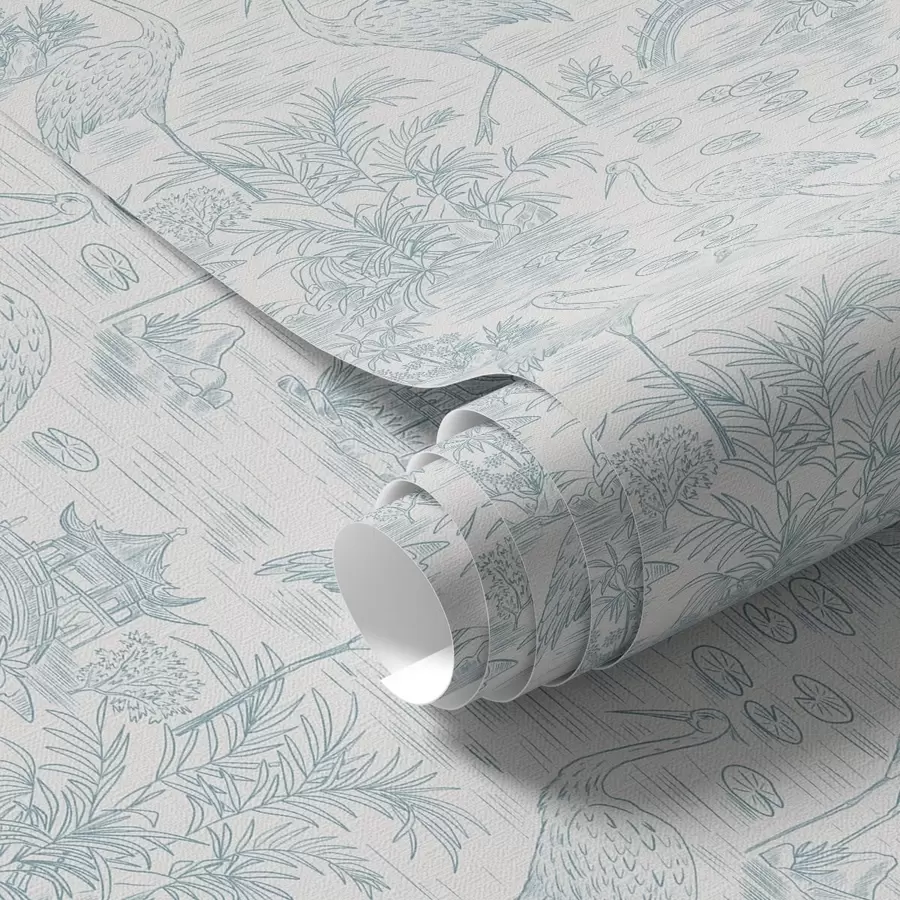 Fototapeta Azjatycki krajobraz z żurawiami, mostami i lotosami a00405