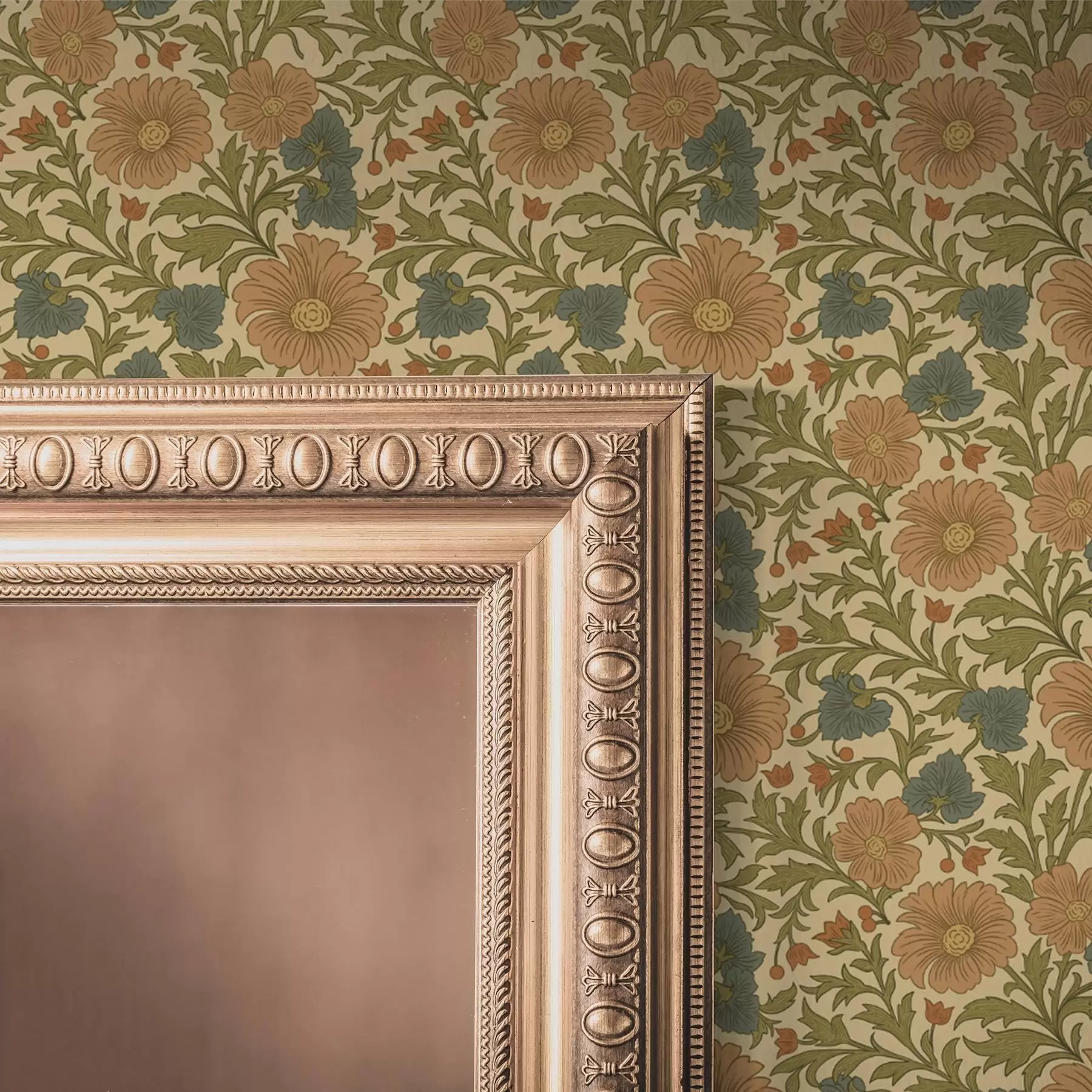Fototapeta Pomarańczowe kwiaty z liśćmi w stylu Art Nouveau a00409