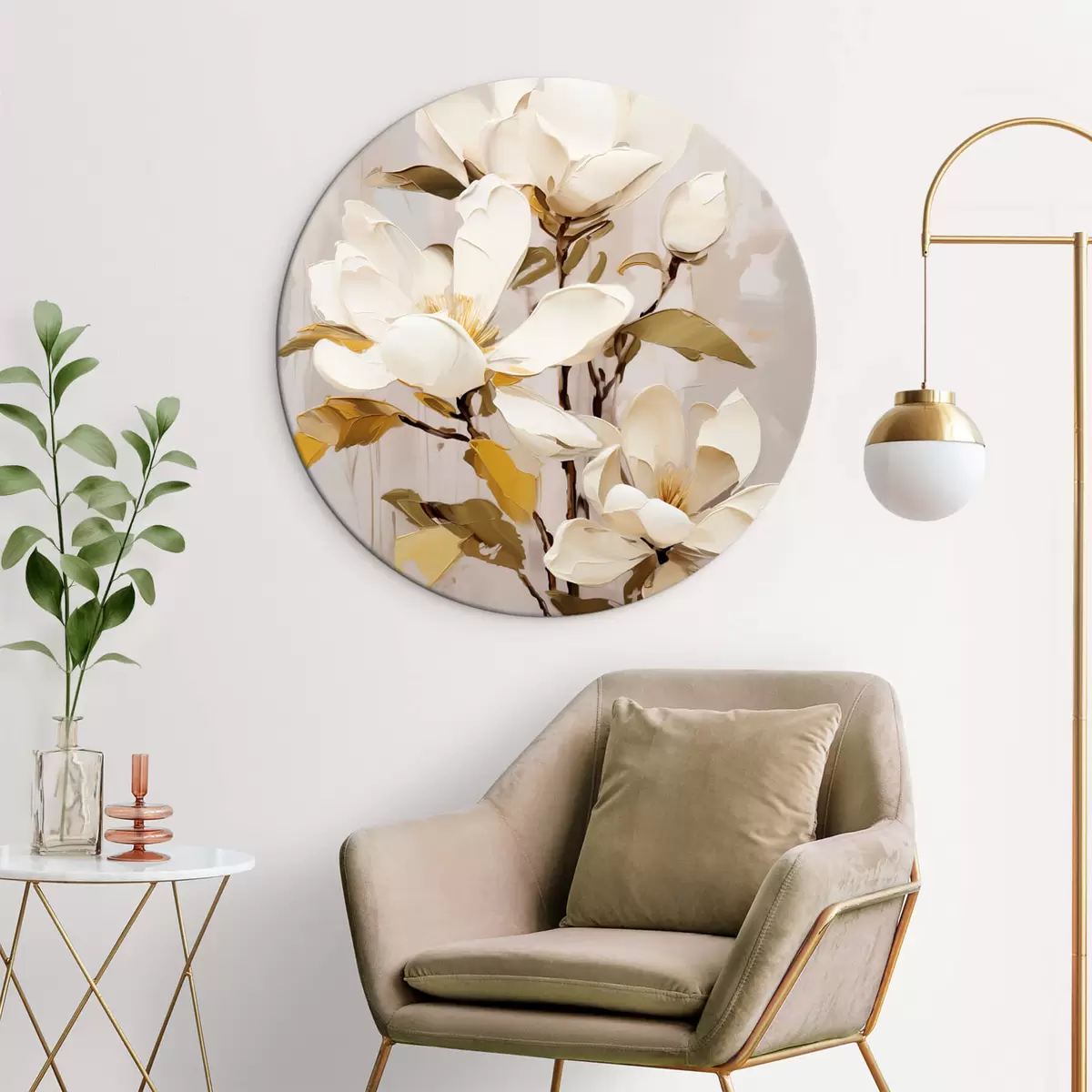 Okrągłe obrazy Abstrakcyjna gałąź z Magnolią r44300