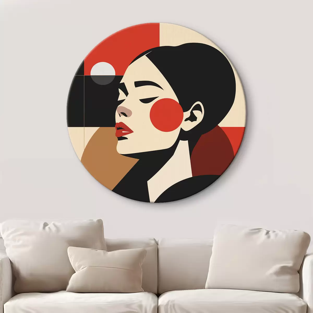 Okrągłe obrazy Abstrakcyjny portret kobiety w stylu Bauhaus r45165