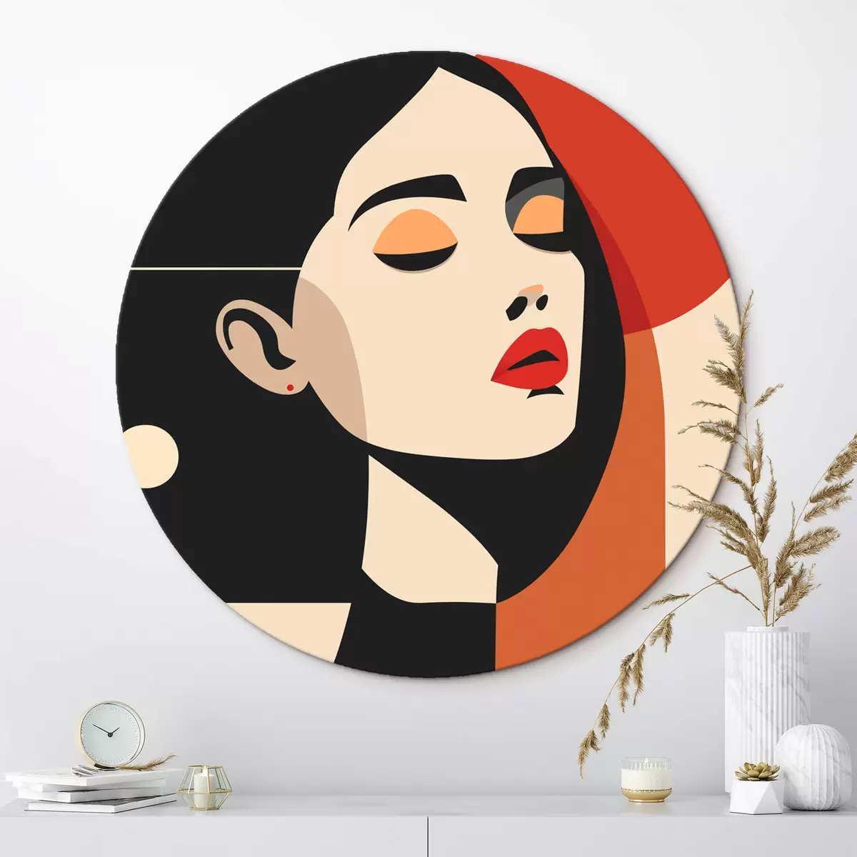 Okrągłe obrazy Abstrakcyjny portret kobiety w stylu Bauhaus r45166