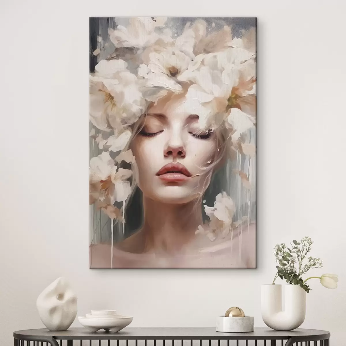 Obraz Portret kobiety z białymi kwiatami s45218