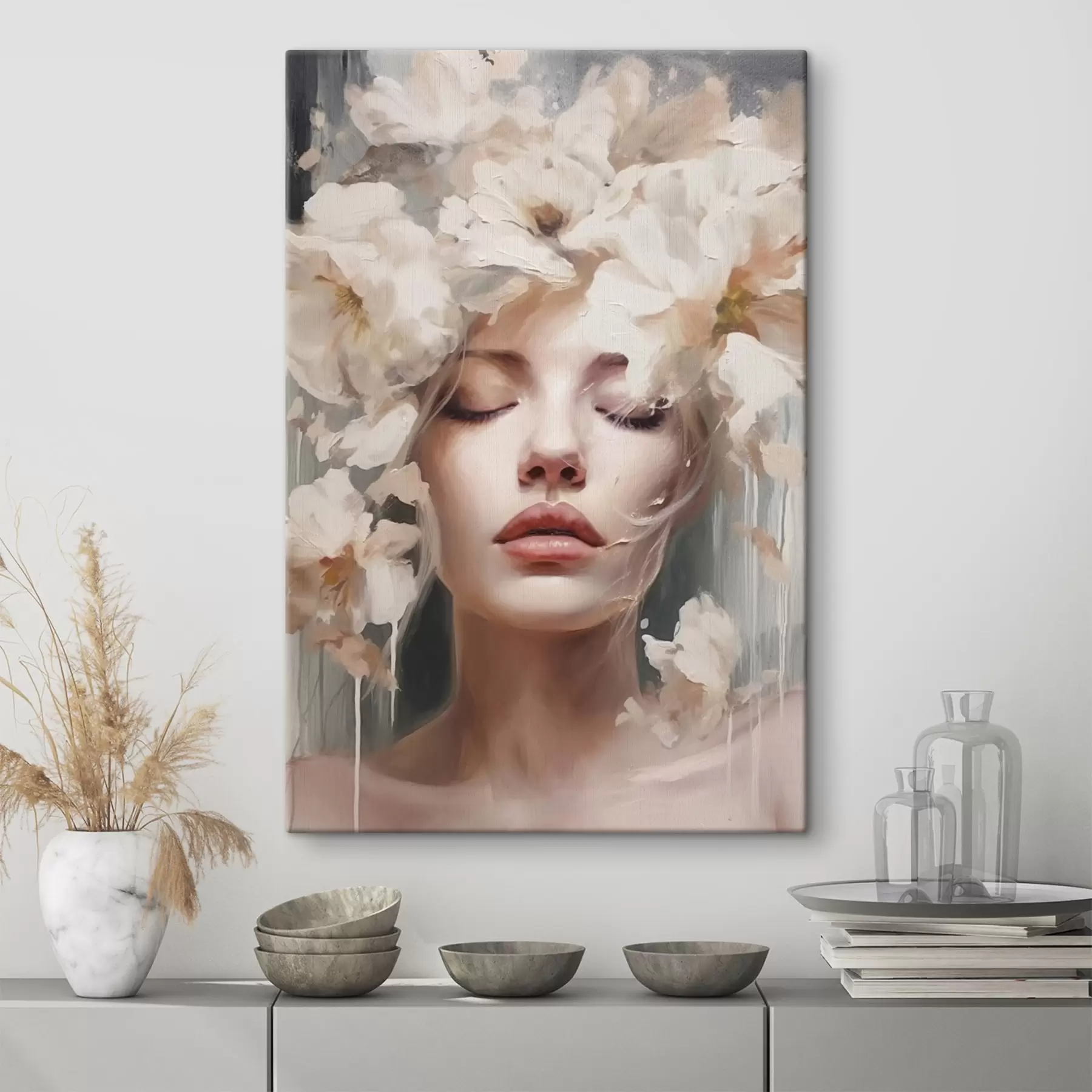 Fototapeta Portret kobiety z białymi kwiatami s45218