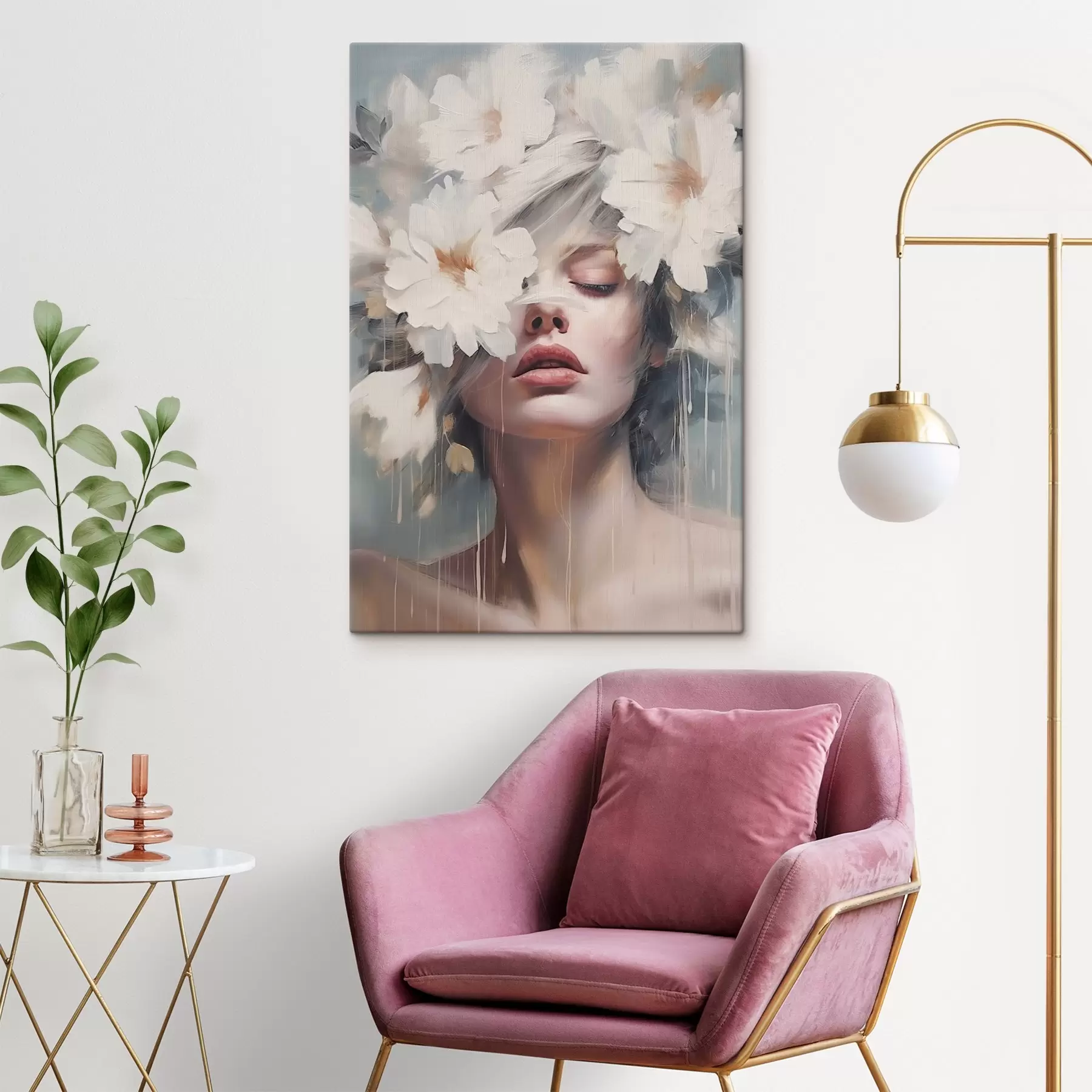 Obraz Portret kobiety z białymi kwiatami s45219