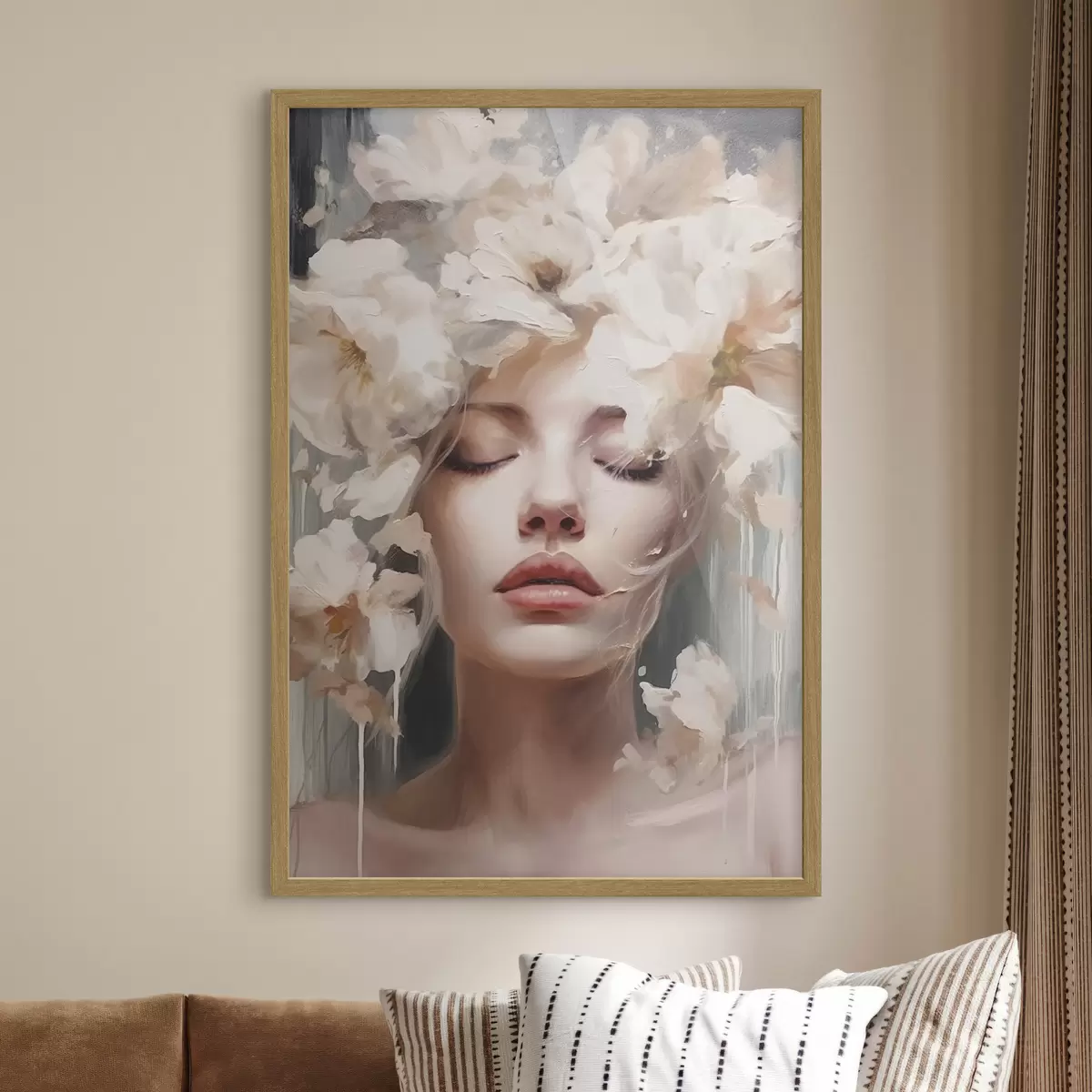 Plakat Portret kobiety z białymi kwiatami f45218