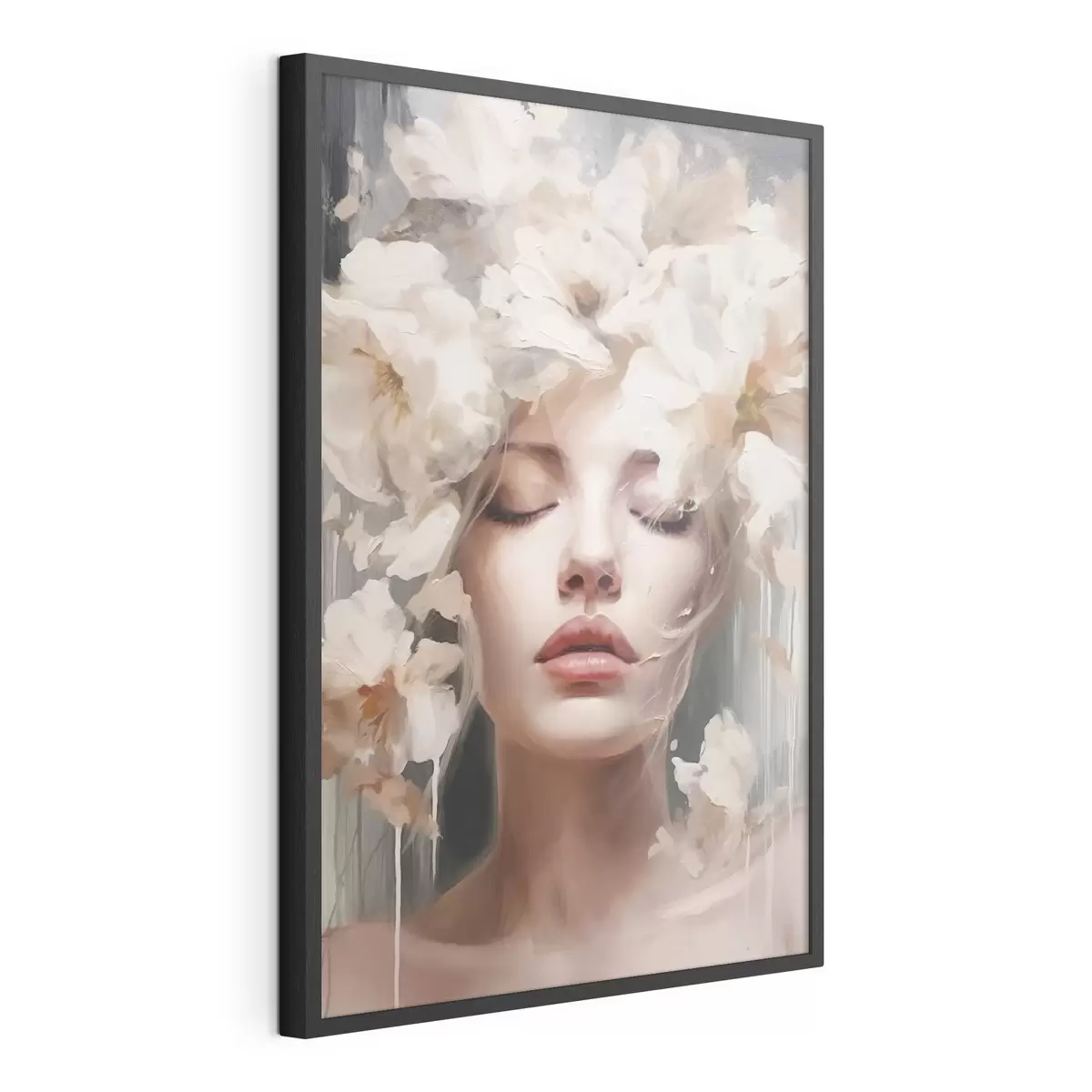 Plakat Portret kobiety z białymi kwiatami f45218
