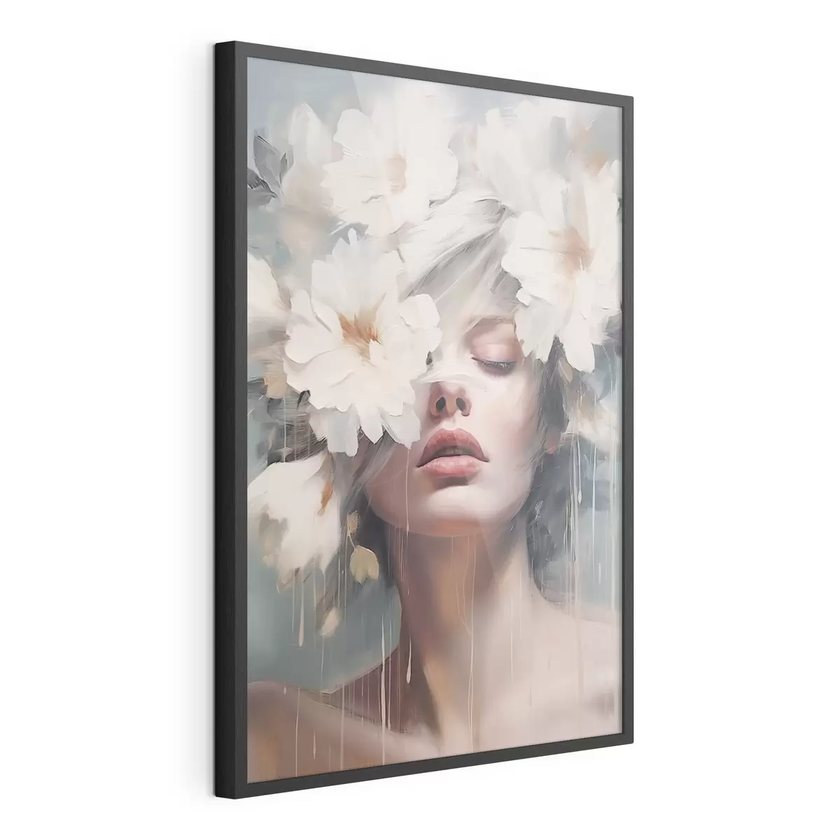 Plakat Portret kobiety z białymi kwiatami f45219