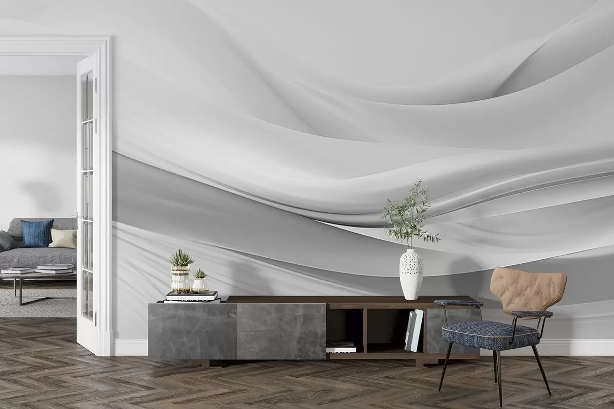 Fototapeta Szare fale z tkaniny w minimalistycznym, abstrakcyjnym stylu w09279v1