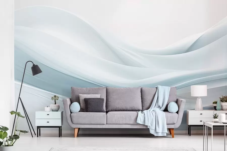 Fototapeta Niebieskie fale tkaniny w minimalistycznym, abstrakcyjnym stylu w09279v2