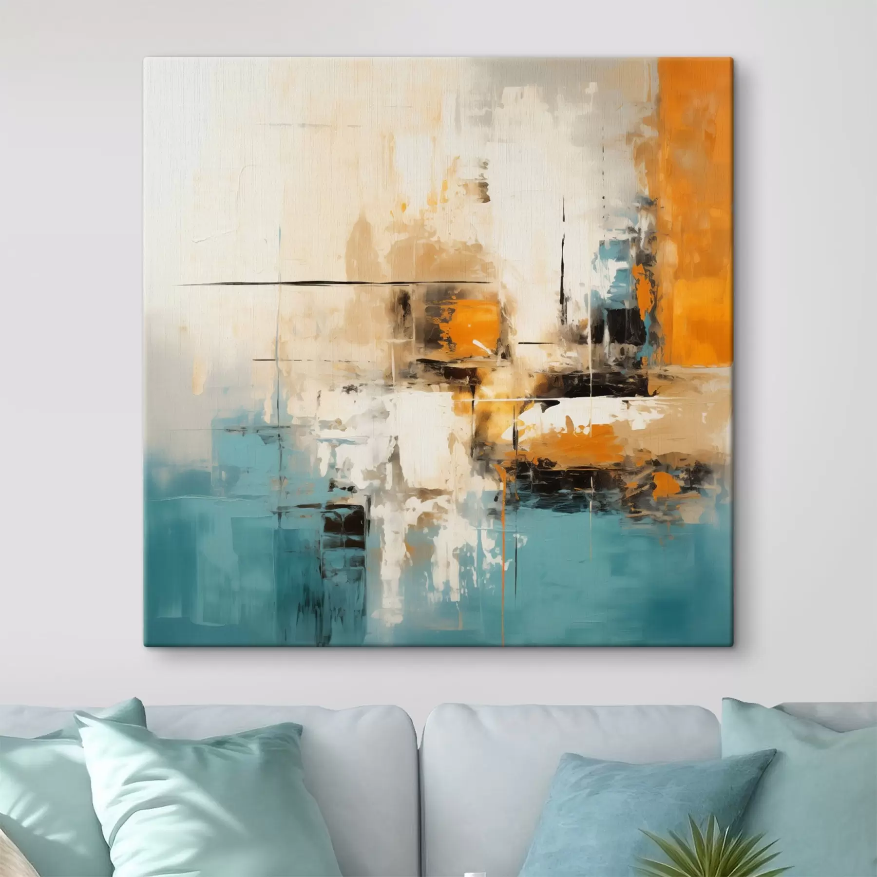 Obraz Sztuka współczesna z teksturowanymi pociągnięciami pędzla i jasnymi akcentami s45041