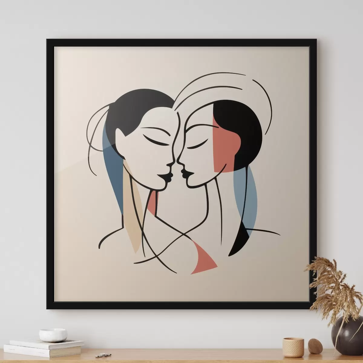 Plakat Dwie twarze w abstrakcyjnym stylu z kolorowymi elementami f45037