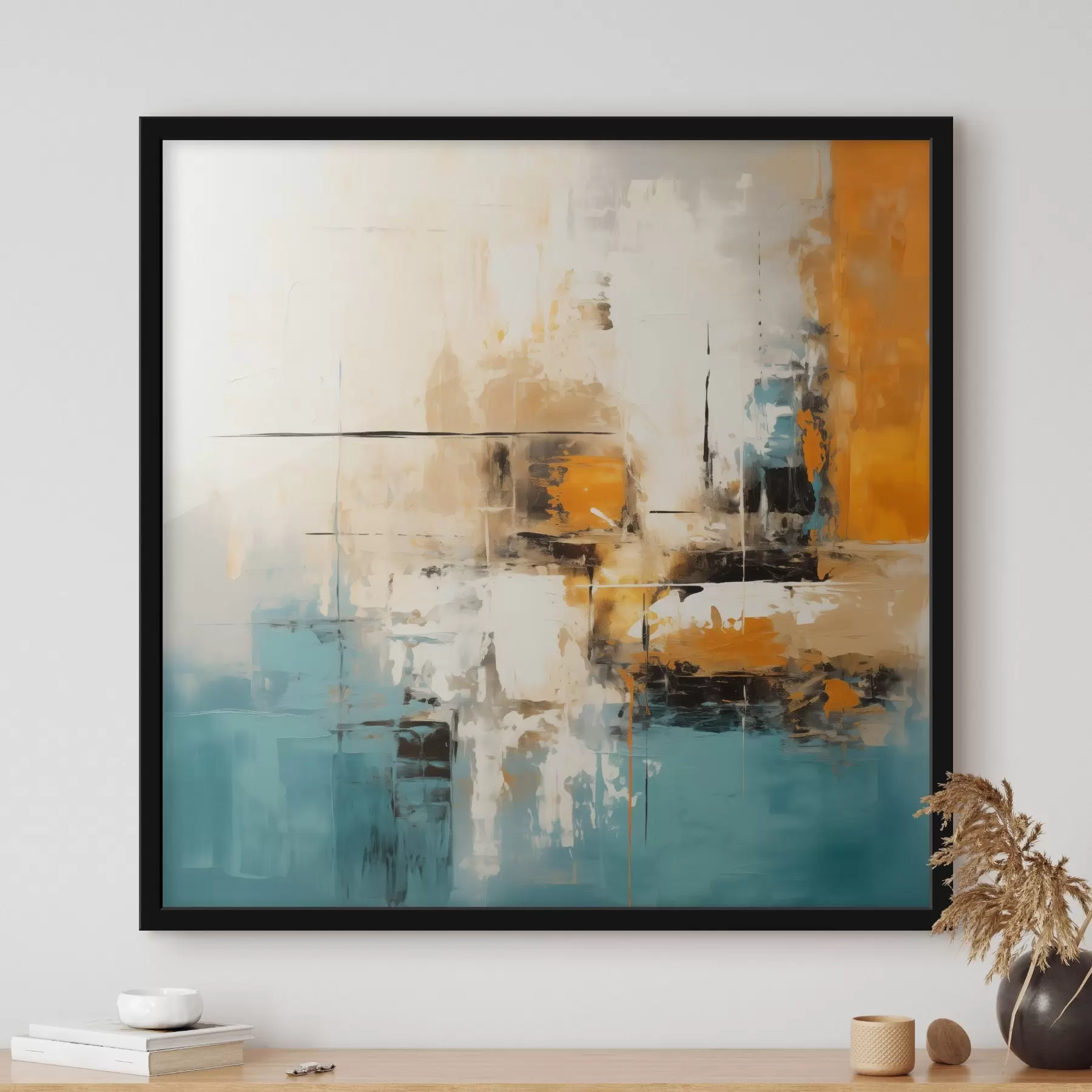 Fototapeta Sztuka współczesna z teksturowanymi pociągnięciami pędzla i jasnymi akcentami f45041