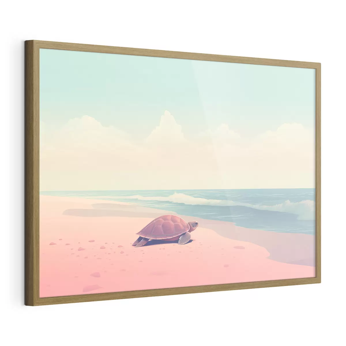 Plakat Żółw morski na różowej plaży: minimalistyczny krajobraz f45059