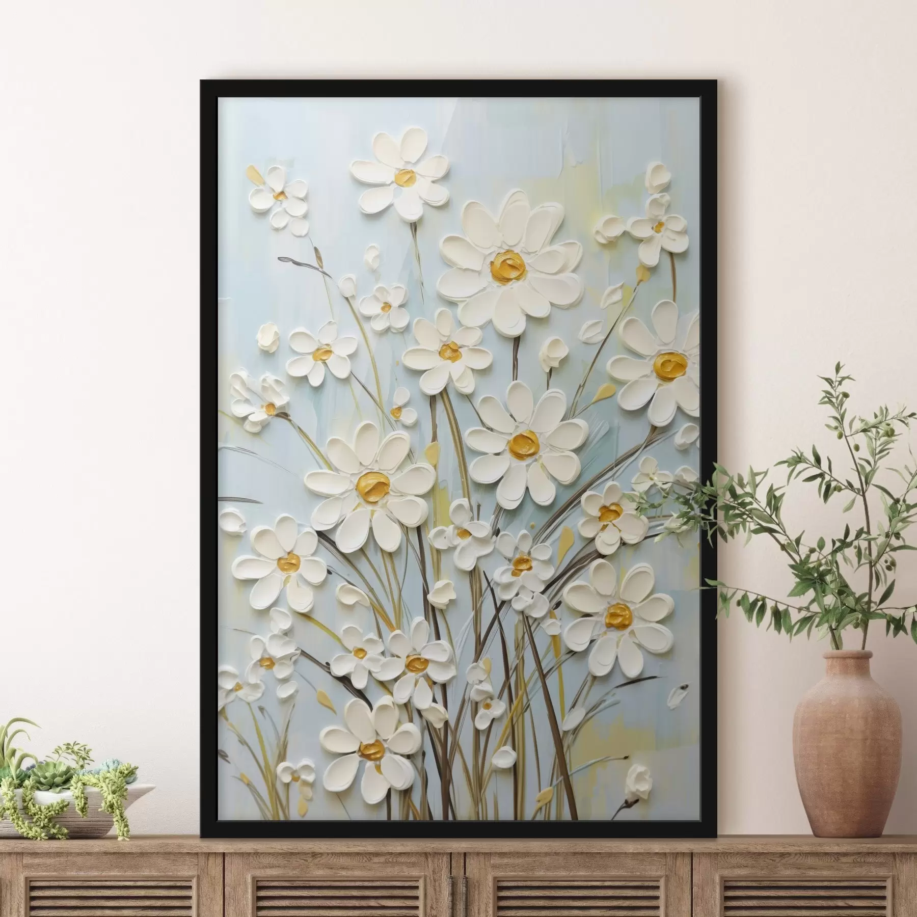 Fototapeta Teksturowane stokrotki: sztuka impasto z ekspresyjnymi pociągnięciami pędzla f45266