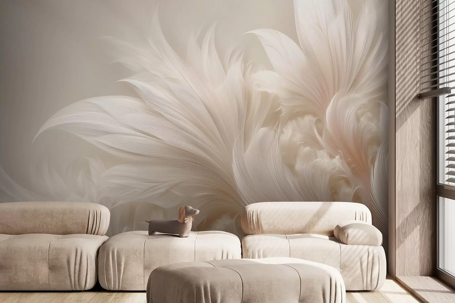 Fototapeta Nieważkie pióra w odcieniach waniliowego kremu w09302