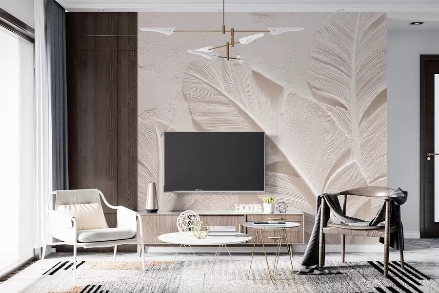 Fototapeta Liście reliefowe w ciepłych beżowo-piaskowych odcieniach w09307v1