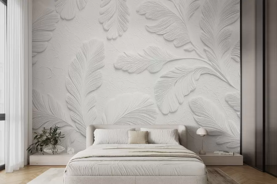 Fototapeta Liście reliefowe w kolorze szarym z efektem popękanej tekstury w09309v1