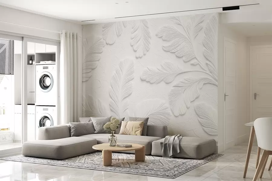 Fototapeta Liście reliefowe w kolorze szarym z efektem popękanej tekstury w09309v1