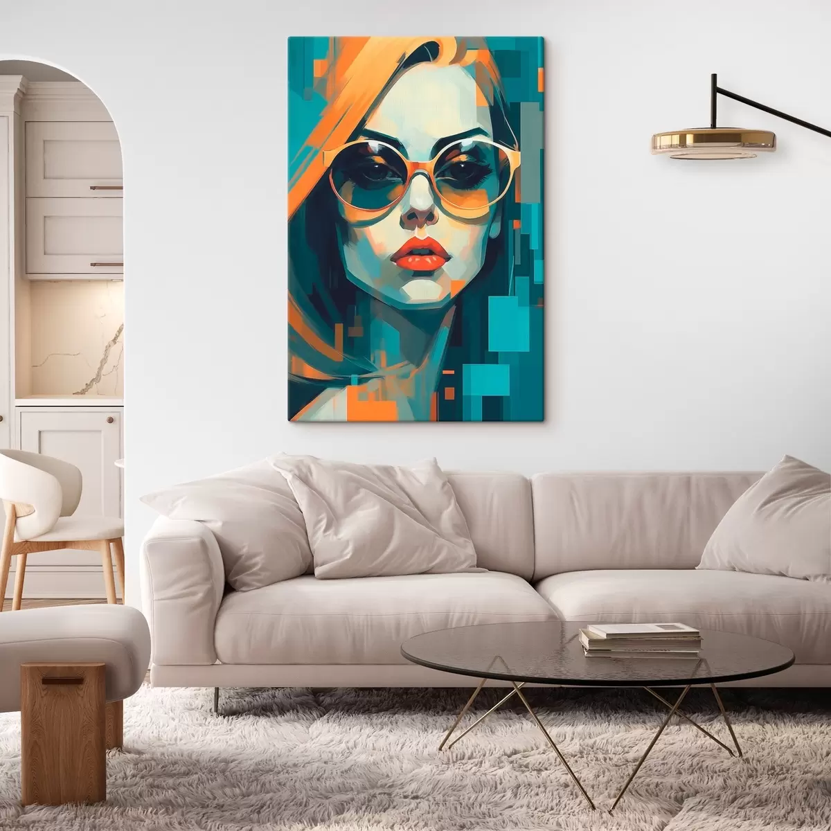 Obraz Kobieta w okularach przeciwsłonecznych w cyfrowym stylu pop-art s45327
