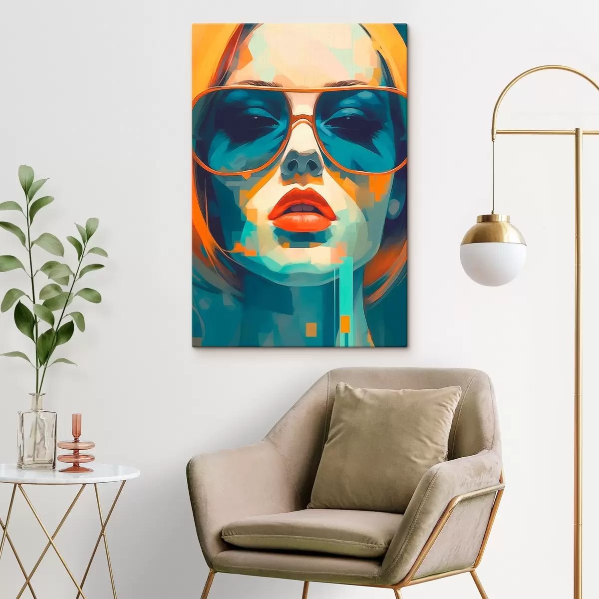 Obraz Abstrakcyjny portret kobiety w okularach przeciwsłonecznych s45328
